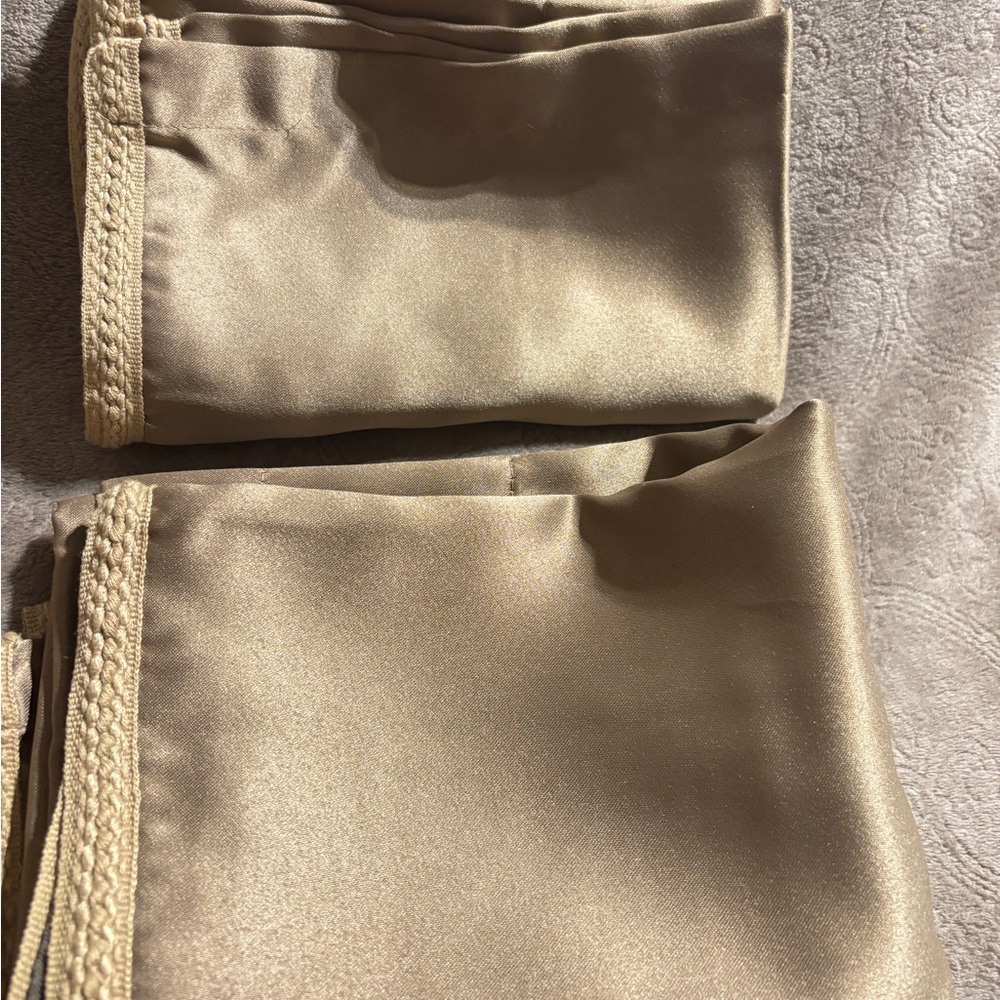 Exclusive Home Gold Satin Brown window Valances 2- 32” W x 28” L . New